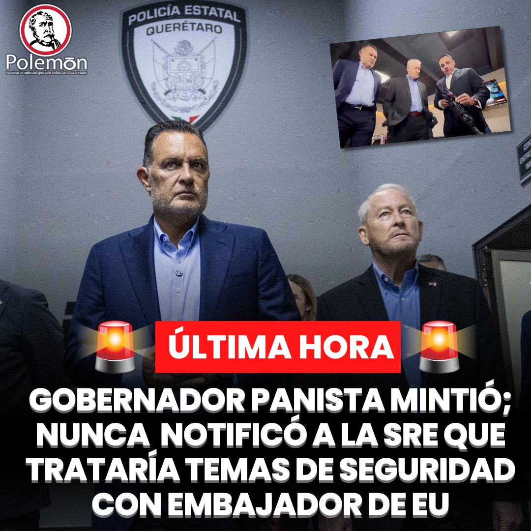 revistapolemon's tweet photo. 🚨#ÚLTIMAHORA | Aunque el Gobierno de Querétaro a cargo del panista @makugo mandó un oficio a la Secretaría de Relaciones Exteriores (@SRE_mx) para informar sobre la visita del embajador de Estados Unidos, Ronald D. Johnson, a la entidad, dicho oficio nunca se informó que sería para la colocación de la primera piedra de una “academia internacional” que brindaría capacitación policial en la que se trataron temas de seguridad nacional.

A través de redes sociales el gobernador panista difundió un un documento dirigido a Roberto Velasco, canciller mexicano, en el que se informó la presencia de Johnson en “actos protocolarios”. El mismo documento, fechado el 23 de septiembre, tiene un sello de recibido de la SRE con fecha del 25 de septiembre.

Además, el mismo documento deja en claro que los actos protocolarios a los que asistiría el embajador norteamericano “no implica de ninguna forma el establecimiento de mecanismos directos de cooperación internacional en materia de seguridad”. Sin embargo, Ronald Johnson evidenció, a través de sus declaraciones, que existiría una cooperación entre el gobierno panista de Querétaro y el gobierno de los Estados Unidos.

“Querétaro es un ejemplo de lo que podemos hacer cuando trabajamos juntos. En la última década, los Estados Unidos han invertido más de 10 millones en capacitaciones y equipamiento. La nueva academia se basa en esa cooperación y constituye la primera instalación de su tipo en México y América Latina dedicada específicamente a capacitar a las autoridades policiales para detectar e prohibir drogas peligrosas, armas, dinero a granel ilícito y otro contrabando. Los oficiales entrenados en la nueva academia podrán llevar esas capacidades de vuelta a Sus unidades, estados y comunidades en todo México”, detalló en su comunicado.

Esto quiere decir que, a pesar de que Mauricio Kuri, fue explícito al negar la cooperación, durante la ceremonia de colocación de la primera piedra de una academia, el representante de la Casa Blanca, quien además dijo en el evento que iba en representación de Donald Trump, afirmó que con esto “Estados Unidos y Querétaro amplían la cooperación en materia de seguridad”.

Finalmente, vale la pena señalar que en el documento compartido por el gobierno panista, no se explica la causa por la que no fue invitado ningún representante del gobierno federal, pero si el de un gobierno extranjero, lo que, si bien, no es ilegal, sí se tiene que cuestionar.