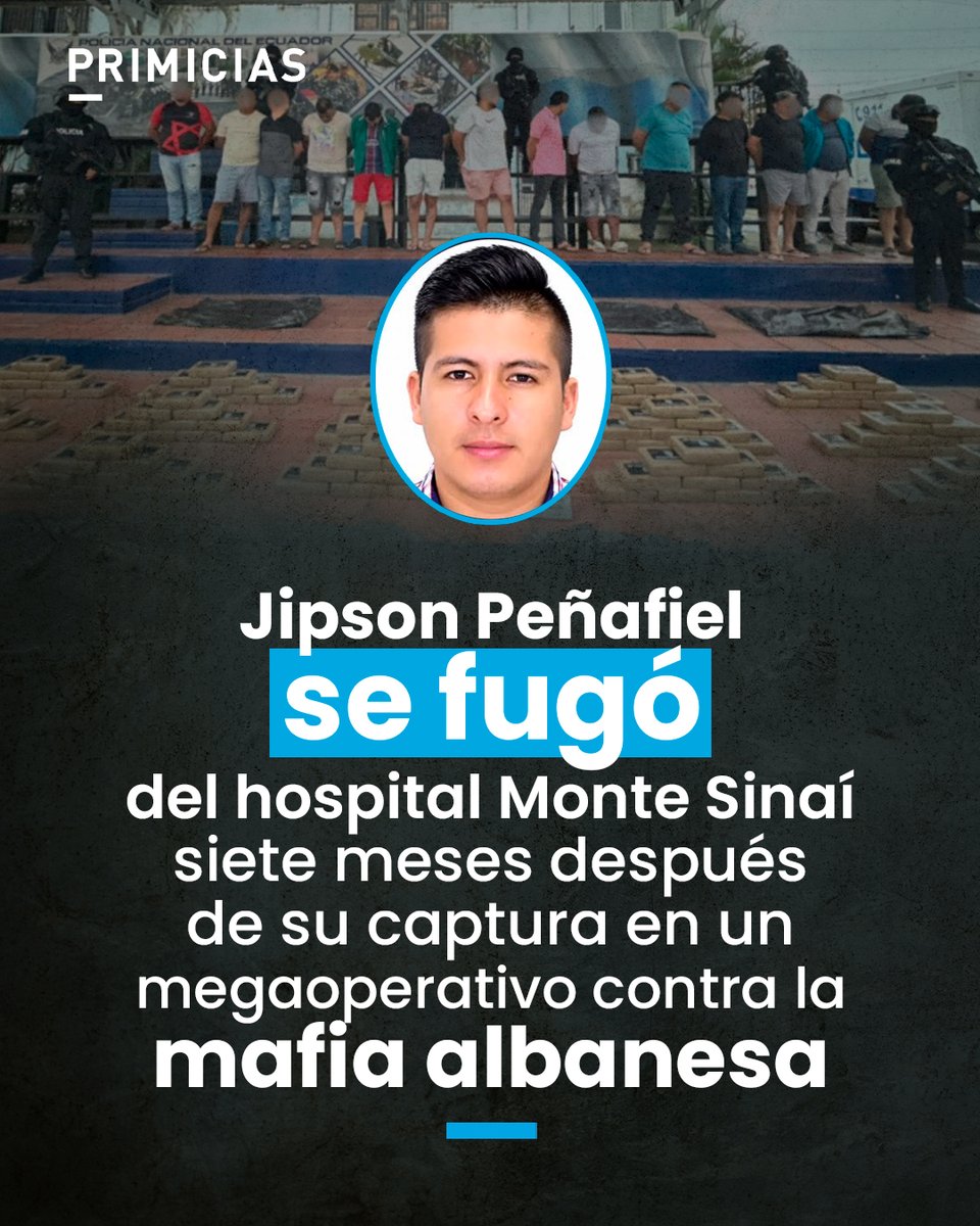 Primicias's tweet photo. Jipson Peñafiel, quien se fugó del hospital Monte Sinaí de Guayaquil, fue uno de los 26 detenidos en  el operativo 'Bremen' donde participaron organismos de seguridad europeos y de Canadá. https://t.co/qsJ3JY3M2Z https://t.co/4iZTgd8bFS