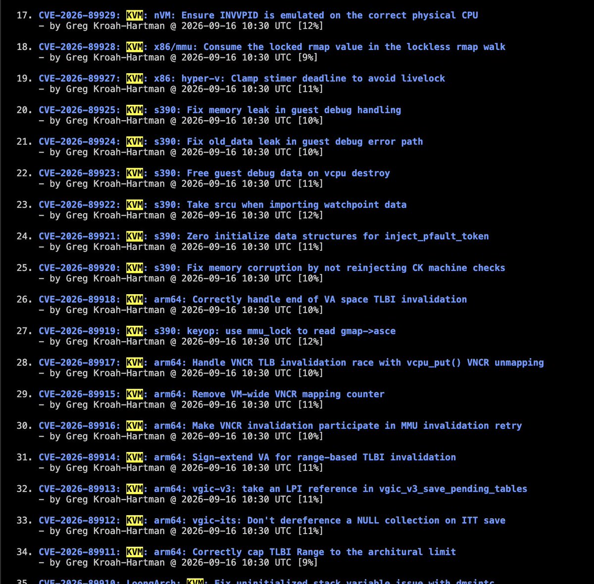 nanovms's tweet photo. there's been a slew of kvm vulns recently but some ppl don't know how to properly push their agenda that is a faulty understanding of computers properly; would be hilarious if all the drama was just a rehash of the nested virt ones earlier this year https://t.co/kSPN8kkEMT