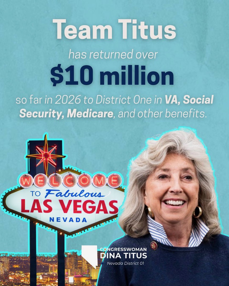 repdinatitus's tweet photo. Already this year, #TeamTitus has returned over $10 million to constituents #OnlyInDistrictOne in benefits like Social Security, Veterans Assistance, retirement funds, and Small Business aid. Please call on my office if you need anything, and we will be happy to help. https://t.co/Jkxn6jlppl