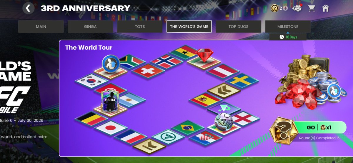 FCMUniverse's tweet photo. Once you've completed TWG chapter - it doesn't lock!

You can still claim Milage Cubes and go around the monopoly board, don't miss out on all the resources available here!

@tutiofifa @EASFCMOBILE @FirstHalfYT @KJavierFM @FCthunder_EA @newcomerFM @VikingFCM https://t.co/8tX5vDTORV
