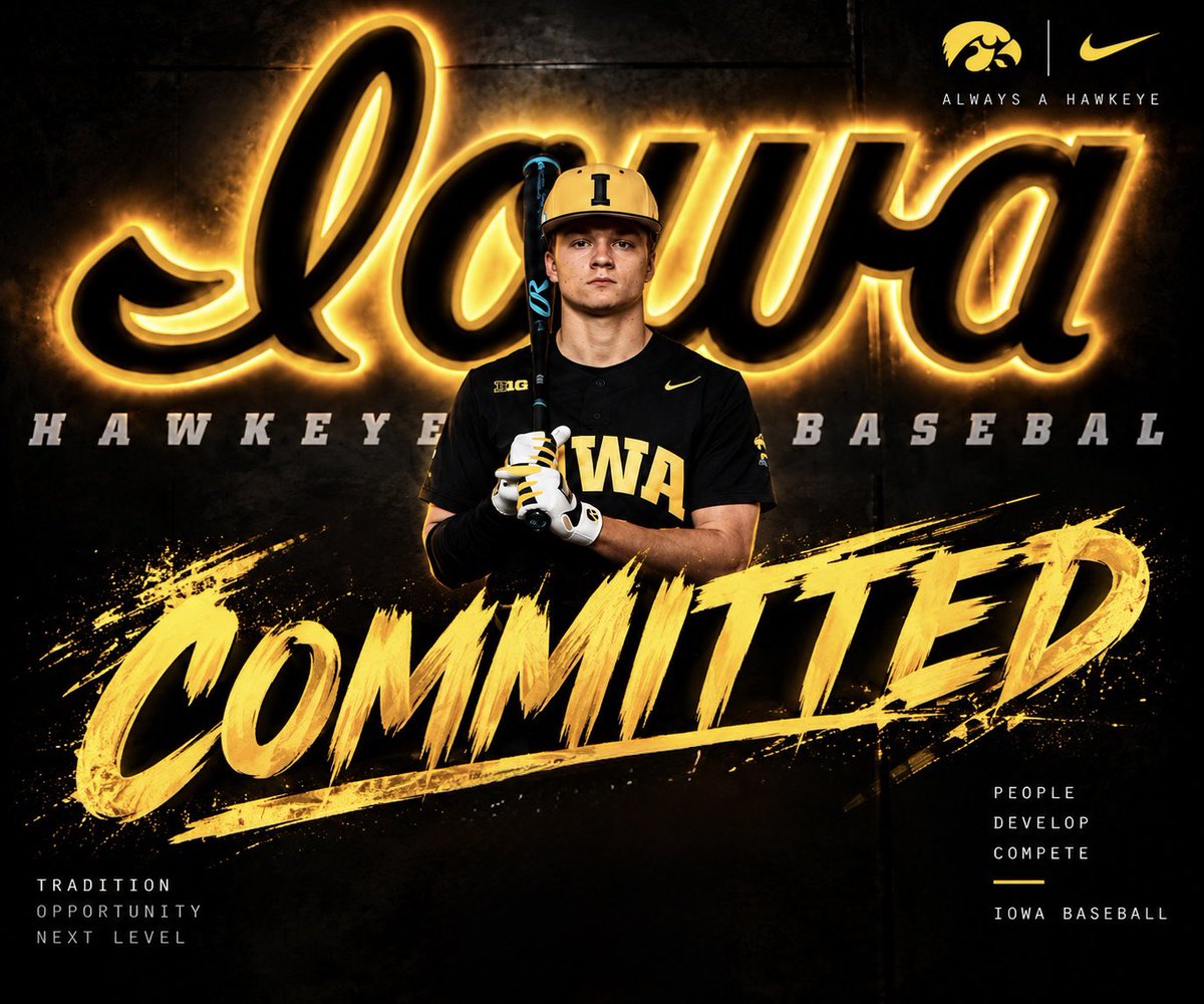 Lukemerrick16's tweet photo. I’m blessed and excited to announce my commitment to the University of Iowa to continue my academic and baseball career with the team I dreamed of playing for as a kid. Thank you to Coach Heller, Coach Sutherland, &amp; Coach Pearson for giving me this opportunity. https://t.co/ayChOs7bNC
