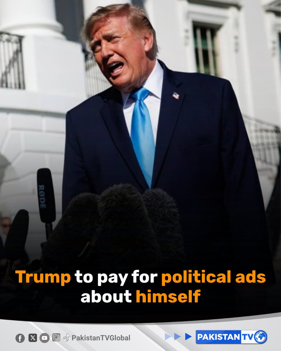 PakTVGlobal's tweet photo. US President Donald Trump said Monday he will use his own money to pay for political ads ahead of November's midterm elections, an about-face after drawing fire for using taxpayer funds for TV spots promoting himself.

#DonaldTrump #USPolitics #MidtermElections #PoliticalAds #PakistanTV
