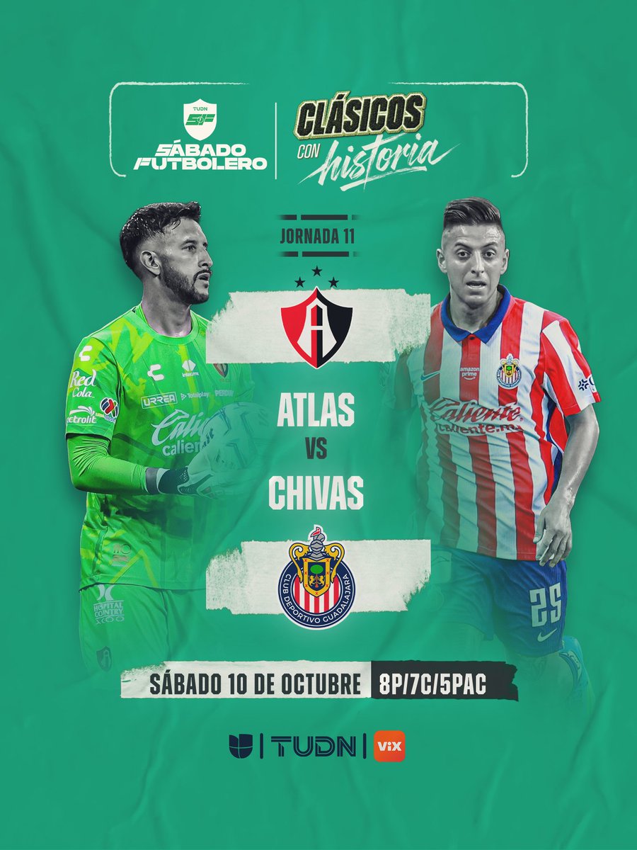 TUDNUSA's tweet photo. #SabadoFutbolero ¡CON CLÁSICO!😱😱😱 

@AtlasFC ante una oportunidad de oro para recuperar el camino ante unas @Chivas que juegan como ninguna⚽️🏟️🤩

Por @Univision @TUDNUSA y @VIX🇺🇸📲 https://t.co/nRppWE5gUh https://t.co/lwNya6CLC8