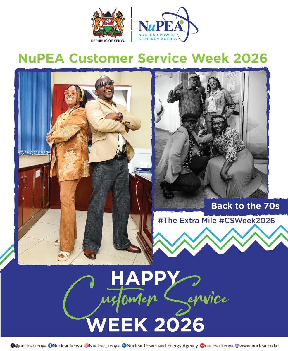 nuclearkenya's tweet photo. The 70s taught us that style is memorable, but substance lasts.
Our promise to every customer is professionalism, warmth and a willingness to go #theextramile
Four more days to go. Stay tuned!
#CustomerServiceWeek2026 #CSWeek2026 #TheExtraMile #BackToThe70s #Day1 #NuPEA #NuclearKenya #CleanEnergy #ServiceExcellence #CustomerFirst
@icx_kenya @IcxKenya @instituteofcs @CSIA_AU