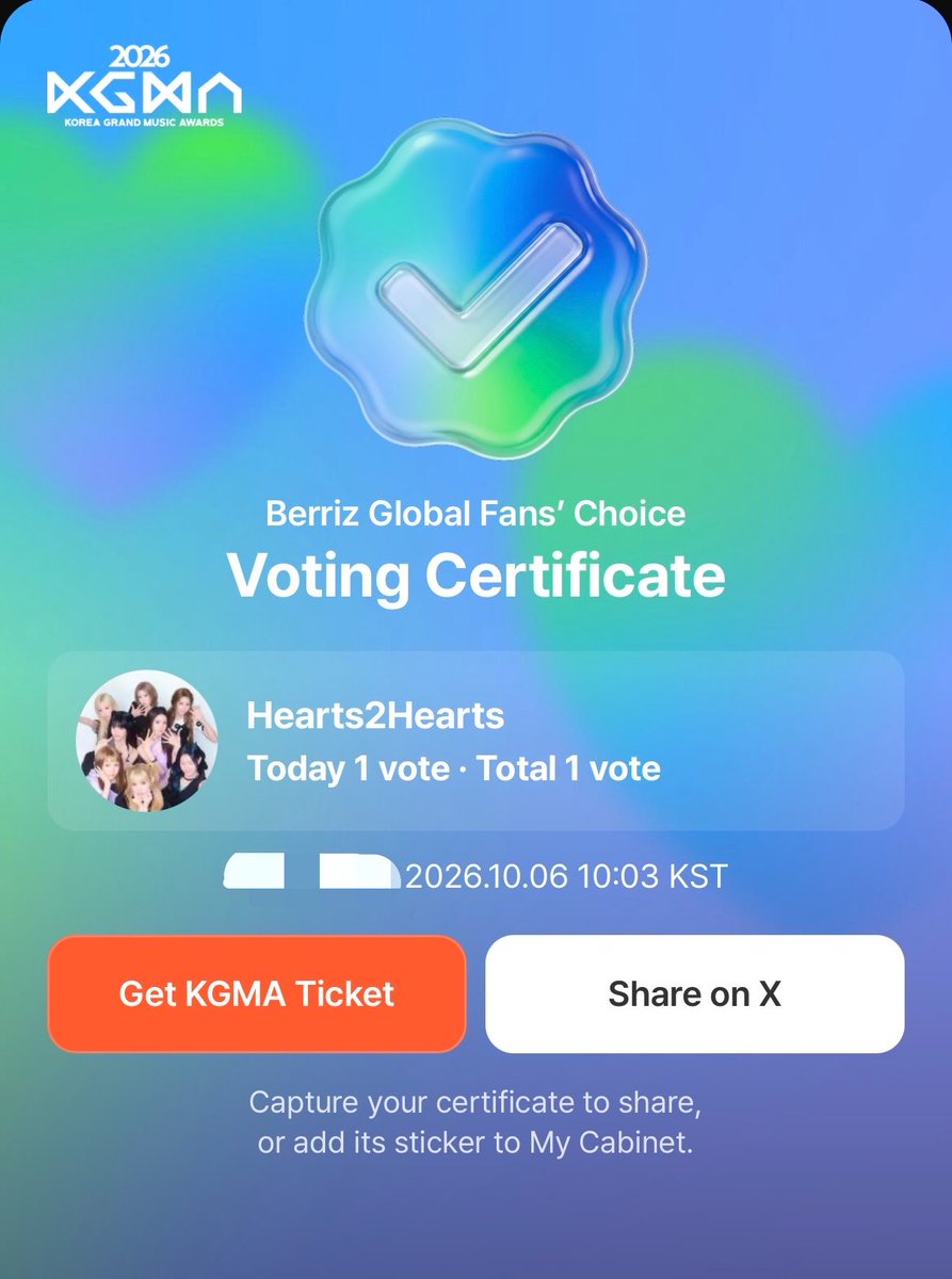 H2HVOTINGTEAM's tweet photo. [🗳️] 2026 KGMA BERRIZ GLOBAL FANS’ CHOICE 

S2U, Global voting for 2026 KGMA Berriz Global Fans’ Choice is now OPEN!

📊 Criteria: 
Berriz fan vote 100%

📍 Berriz (App)
🔗 https://t.co/9ueym5cVQd

🗓️ Voting Period
October 06, 10.00 KST – October 19, 23.59 KST

✅ One vote per day per ID

S2U, please cast your vote for Hearts2Hearts now!

#Hearts2Hearts #하츠투하츠 #H2H