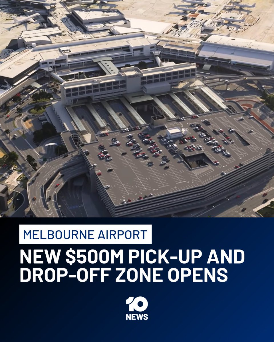 10NewsMelb's tweet photo. Melbourne Airport’s new $500 million pick-up and drop-off zone has officially opened today.

The new facility replaces the departure ramp outside Terminals 1, 2 and 3, which has closed after more than 50 years.

Drivers will now use a new Tullamarine Freeway exit to access the zone, which has almost triple the number of bays.

For more from 10 News: https://t.co/ldpRzpKCLv