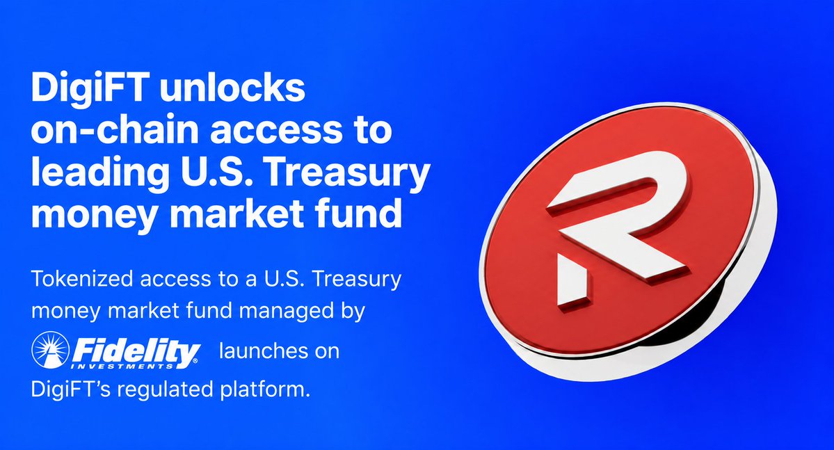 DigiFTTech's tweet photo. Tokenized access to a U.S. Treasury money market fund managed by Fidelity Investments® is now live on DigiFT.

Meet RRDY—pronounced “ready”—bringing institutional U.S. Treasury money market exposure on-chain.

Learn more: https://t.co/eFVre09h6C https://t.co/HvfpJEIeIb