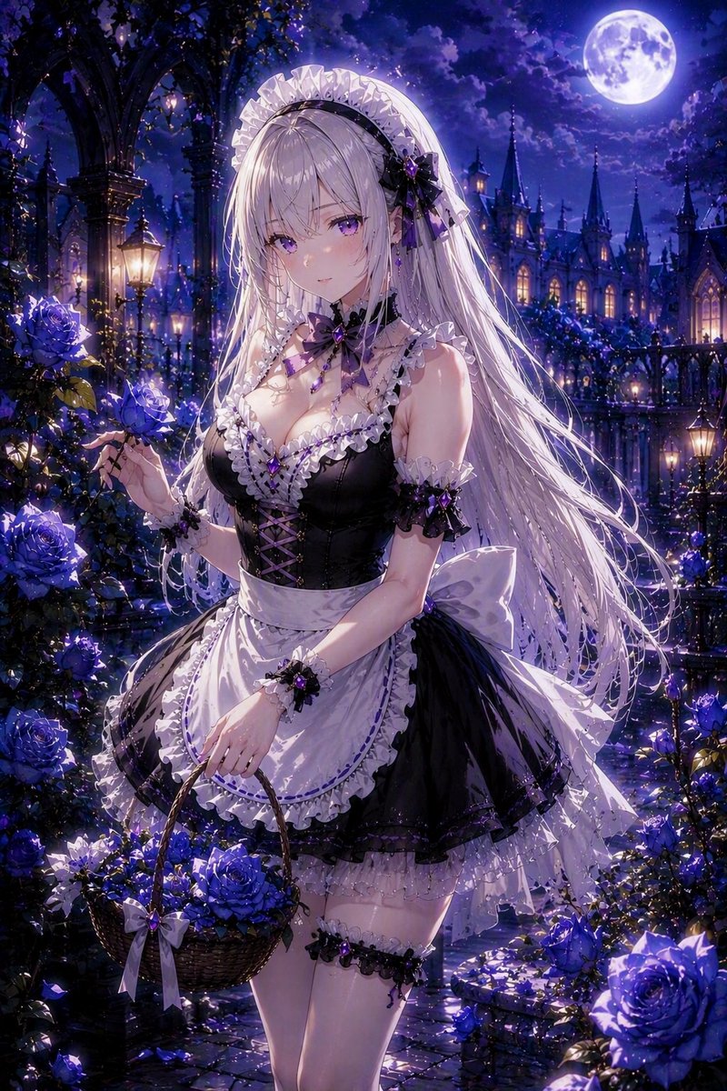moonworks_jp's tweet photo. 一輪の青薔薇に、今夜の記憶を閉じ込めて。
 
    「青薔薇を摘む散策者」🌙💜
 
    #moonworks #AIart #AIイラスト #幻想世界 https://t.co/F8j3q26O3U