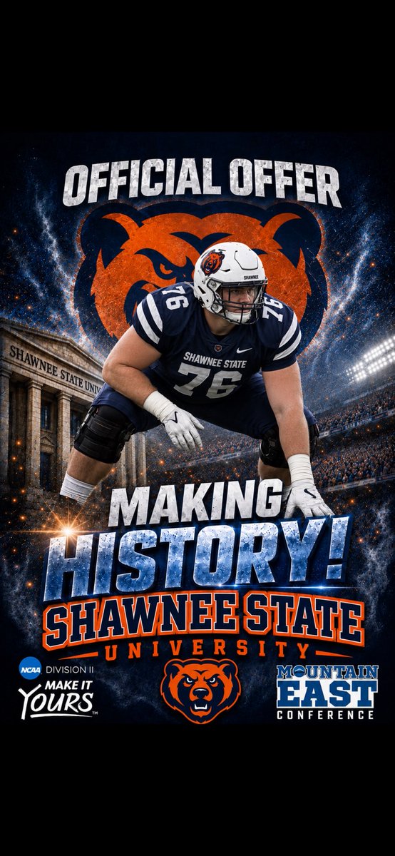 Angelo71M's tweet photo. Blessed and honored to announce that I have received a scholarship offer from @SSUBEARSFB . I want to thank @coachmarksnyder and the entire Shawnee State staff for believing in me and taking the time to come to practice today. I’m extremely grateful for this opportunity. Go Bears! 🐻🏈
 @420North4th @TheBigRedNet @JaredLuginbill @Mark__Porter #rollred #agtg #offer