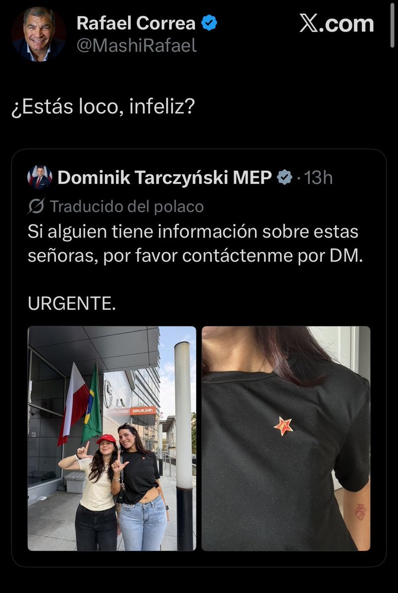 Lalizen_Ziada's tweet photo. Aquí una muestra de lo inestable mental que es él PRÓFUGO de la justicia Rafael Correa, en la primera foto arremete contra un diputado europeo por un post, preguntando por alguien, pero él mismo expone a una reconocida usuaria de X a que la busquen y de paso se da de inteligente humillándola 
Esa es la clase de hombre que siguen los borregos, enfermos, depredadores y corruptos 
@MashiRafael 
@RC5Oficial 
@UNIONEUROPEA
