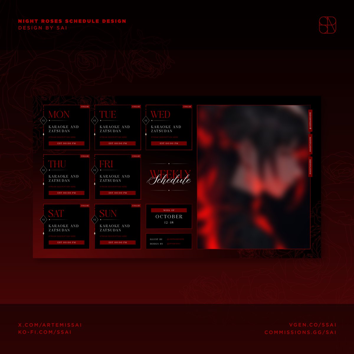 artemissai's tweet photo. red gothic schedule template ♡
available on vgen &amp; commissions gg ⭑.ᐟ

#vgencomm #vtuberassets #streamerassets #p2u https://t.co/nXPnkegcSG