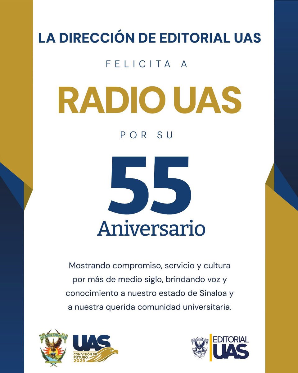 uas_editorial's tweet photo. Felicitamos a Radio UAS por la celebración de 55 años informando a la sociedad sobre el quehacer de la Universidad Autónoma de Sinaloa. #uas #sinaloa #radiouas #cultura https://t.co/T1CP51L1Tz