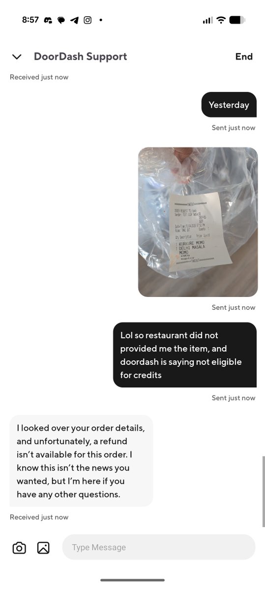 DeepLakkad56391's tweet photo. @DoorDash absolutely pathetic experience. Item missing from my order, and the restaurant's own receipt shows it was never included. Your support still denied my refund?? Paying for food I never received. Worst experience ever. Uninstalling. @DoorDash_Help https://t.co/yw2zhipYtY
