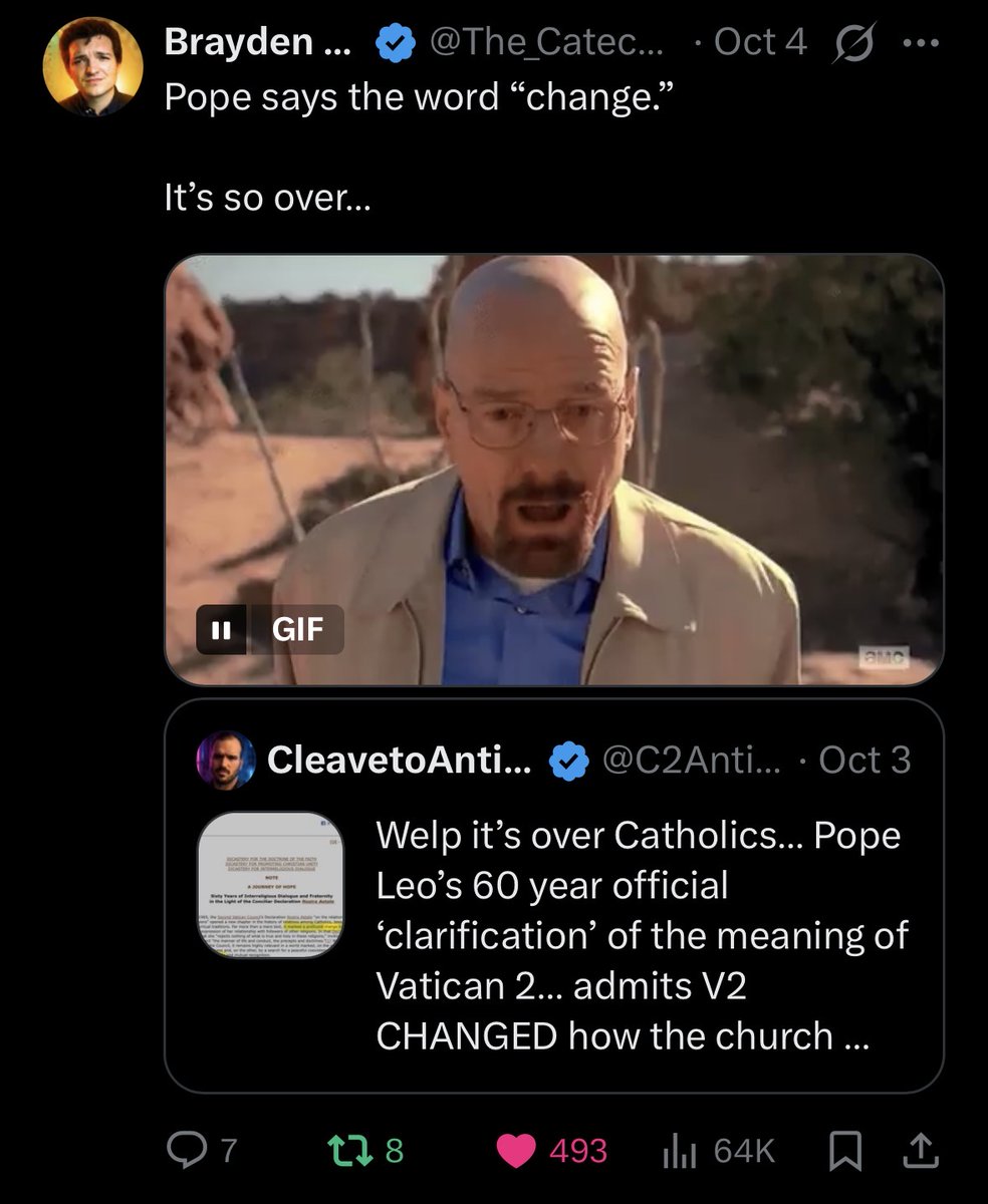 Popesplainer09's tweet photo. @The_Catechumen &amp; @SipsWithSerra both point this out in joking ways; the conclusion that the document is talking about a change in doctrine and not pastoral approach is absurd. https://t.co/bQuDuW7YCe