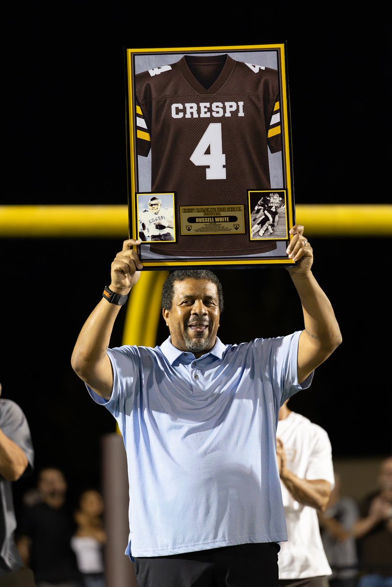 FootballCrespi's tweet photo. What a Homecoming! Honoring the 1986 Championship Football Team and celebrating the retirement of Russell White’s ’89 legendary #4. Once a Celt, always a Celt! #CeltPride https://t.co/ocTazbcWMU