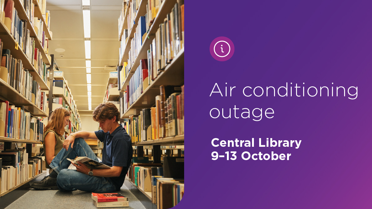UQ_Library's tweet photo. The #UQ Central Library will have a temporary air-conditioning outage from 9 to 13 October. Central will be open, but spaces will be warmer than usual. You may prefer to use an alternative library space.

Read more at: https://t.co/vQf5EhmG0q https://t.co/Uwpp1VvqQ6