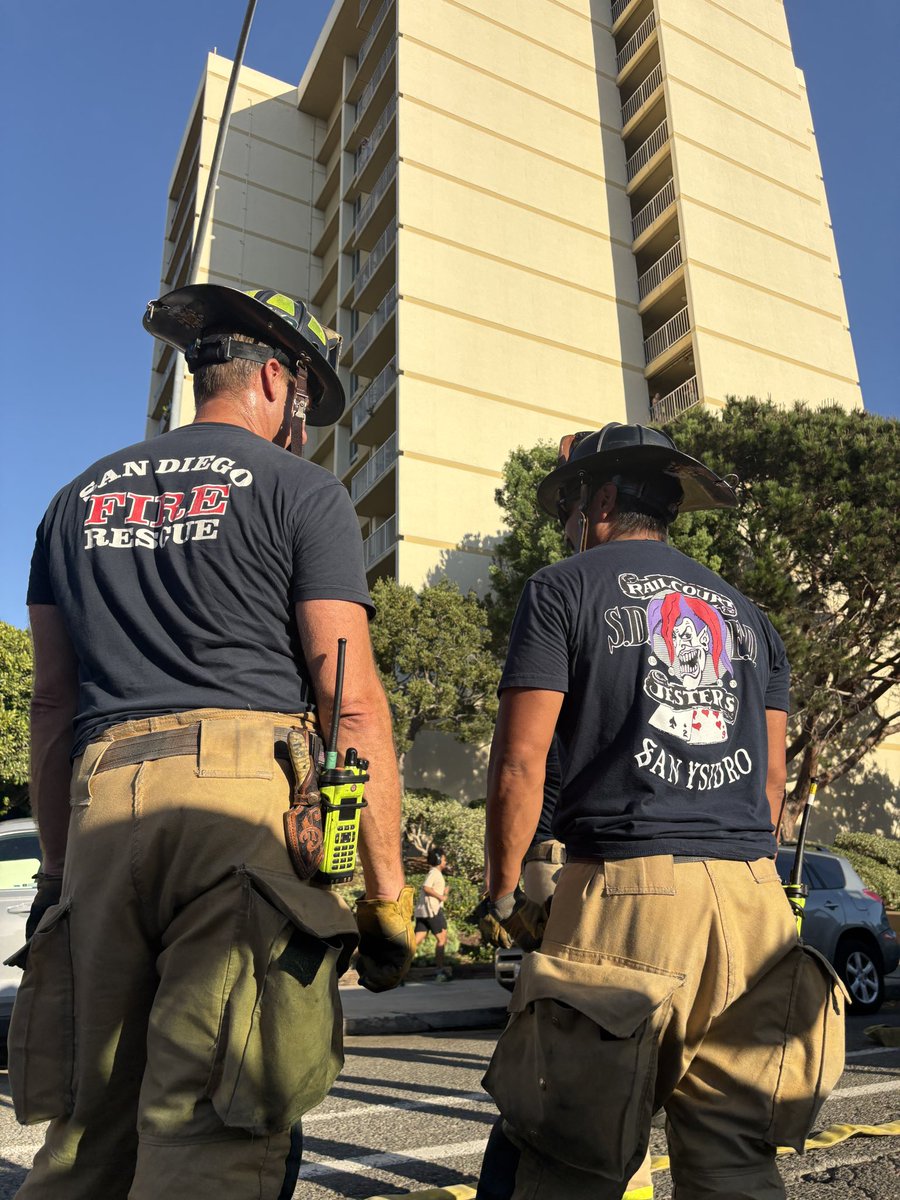 SDFD's tweet photo. Everyone safe &amp; accounted for. At 4:40pm this afternoon crews were dispatched to a high-rise apartment building near Hillcrest for a balcony fire. SDFD crews arrived within minutes near Park Blvd &amp; Cypress Ave. Incident was upgraded to a 2nd Alarm until the fire was extinguished. https://t.co/Out4eXk5lz