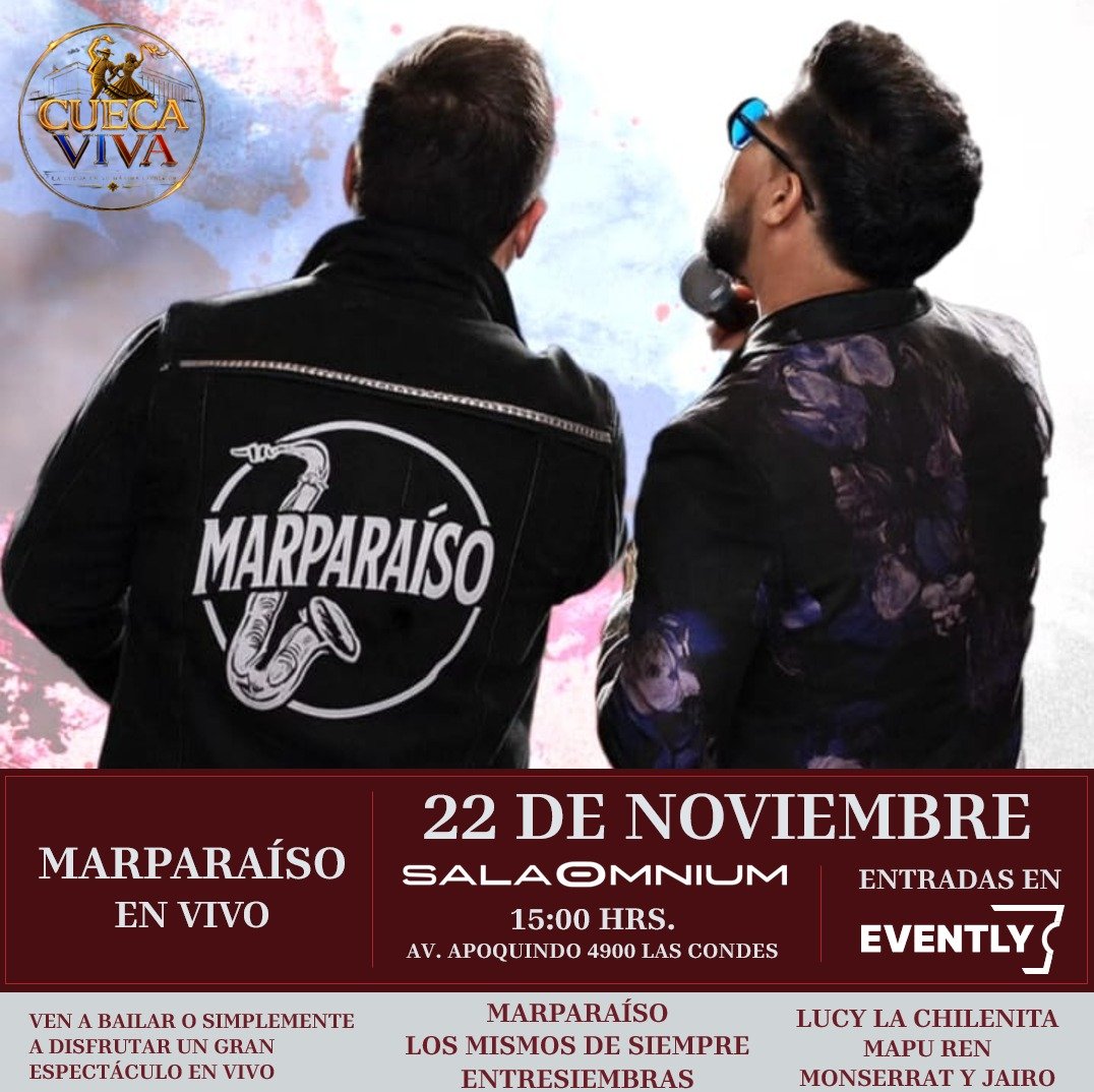 Cueca_Viva's tweet photo. Sala Omnium, Santiago.
22 de noviembre.
Gran Espectáculo.

Compra tus entradas en:
https://t.co/fOkp1oW1nB… https://t.co/ZcZiZmPIoW