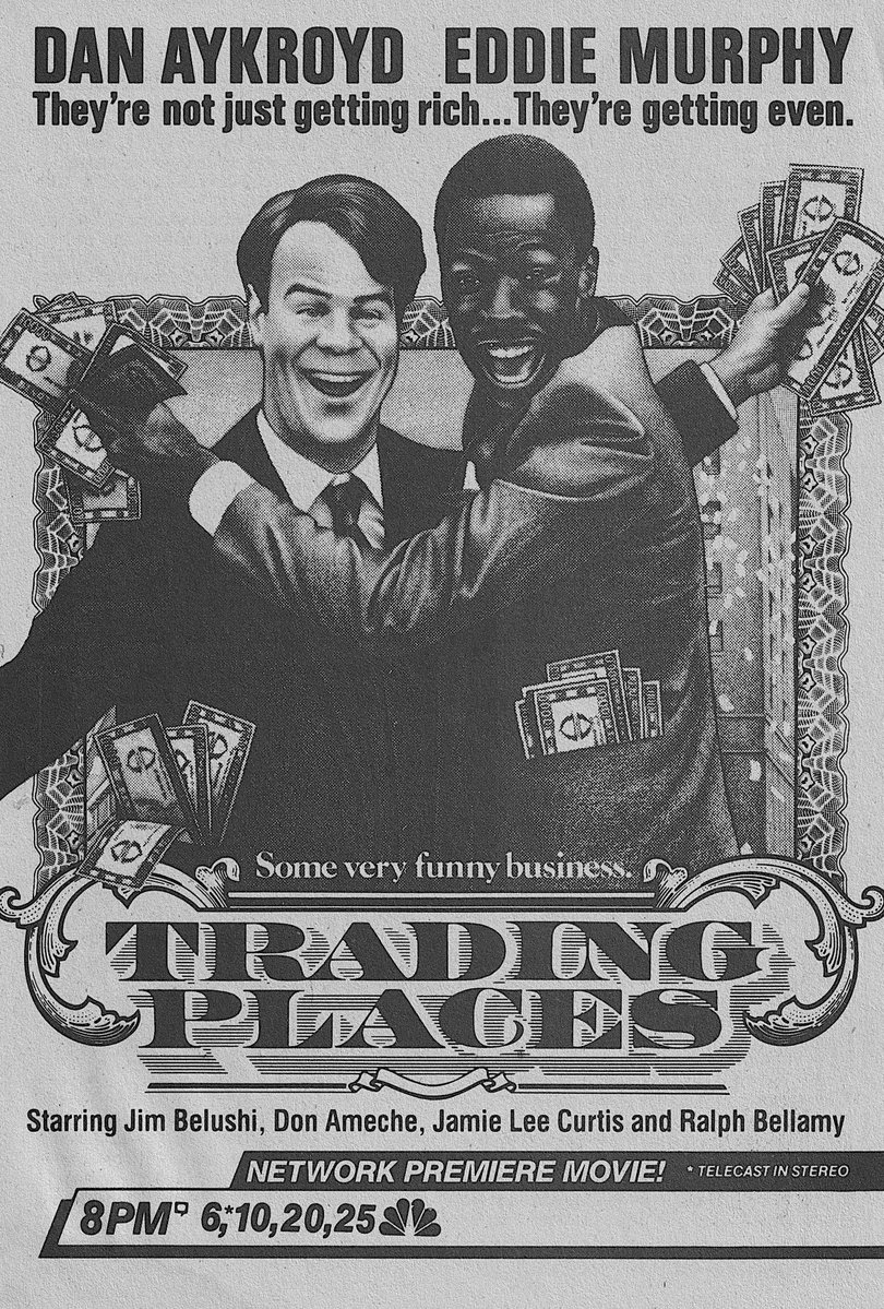 RetroNewsNow's tweet photo. 📺NBC Primetime, October 5, 1986:

— Network premiere of ‘Trading Places’ https://t.co/zGlQwQBje2