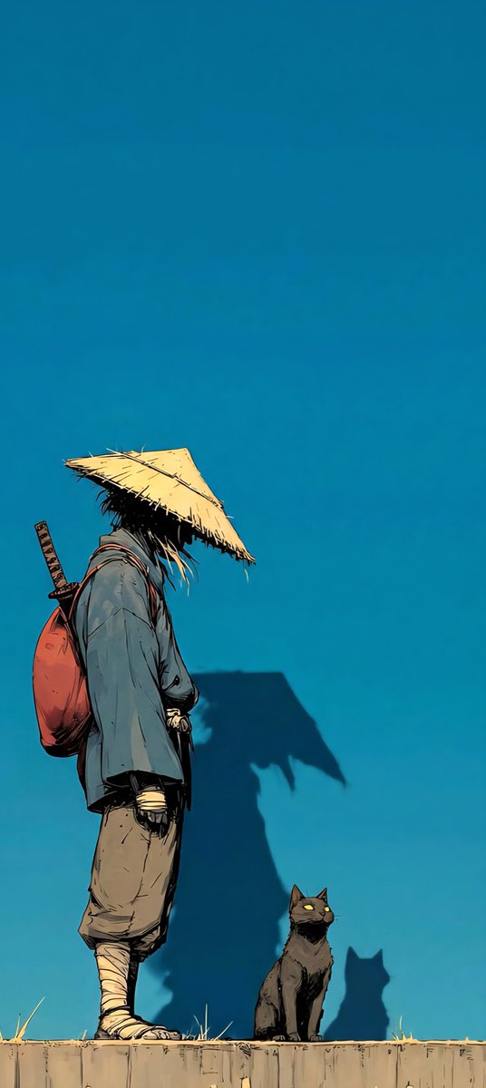 DailyWallsHub's tweet photo. A wanderer and his companion. 🎋🐈‍⬛✨
The perfect #Minimalist phone wallpaper for your new lock screen. Feel the calm of the blue!
📲 Save &amp; Bookmark this post for inspiration!
#SamuraiArt #CatLovers #LockScreen https://t.co/MX4BGSi1CM