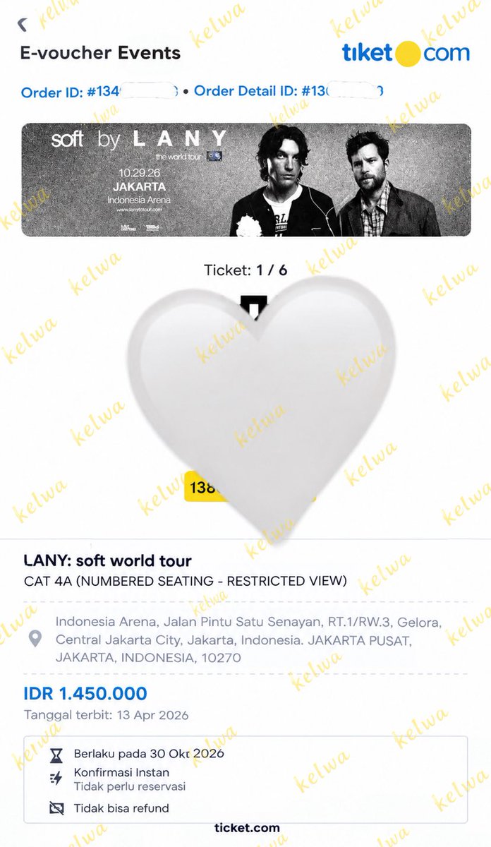 haeuncow's tweet photo. WTS LANY: soft world tour concert in Jakarta 2026

29&30 Oktober 2026

🌟 FESTIVAL - 3 tix 
💸 2,600k

🌟 CAT 4 - 6 tix
💸 1,400k

🌟 CAT 5 - 4 tix
💸 950k

✅Tiket atas nama pribadi
✅Ready PDF
✅Trusted, proof check pinned tweet

Tag. Wts wtb tiket konser lany jakarta cat 1 2 3 4 5 festival