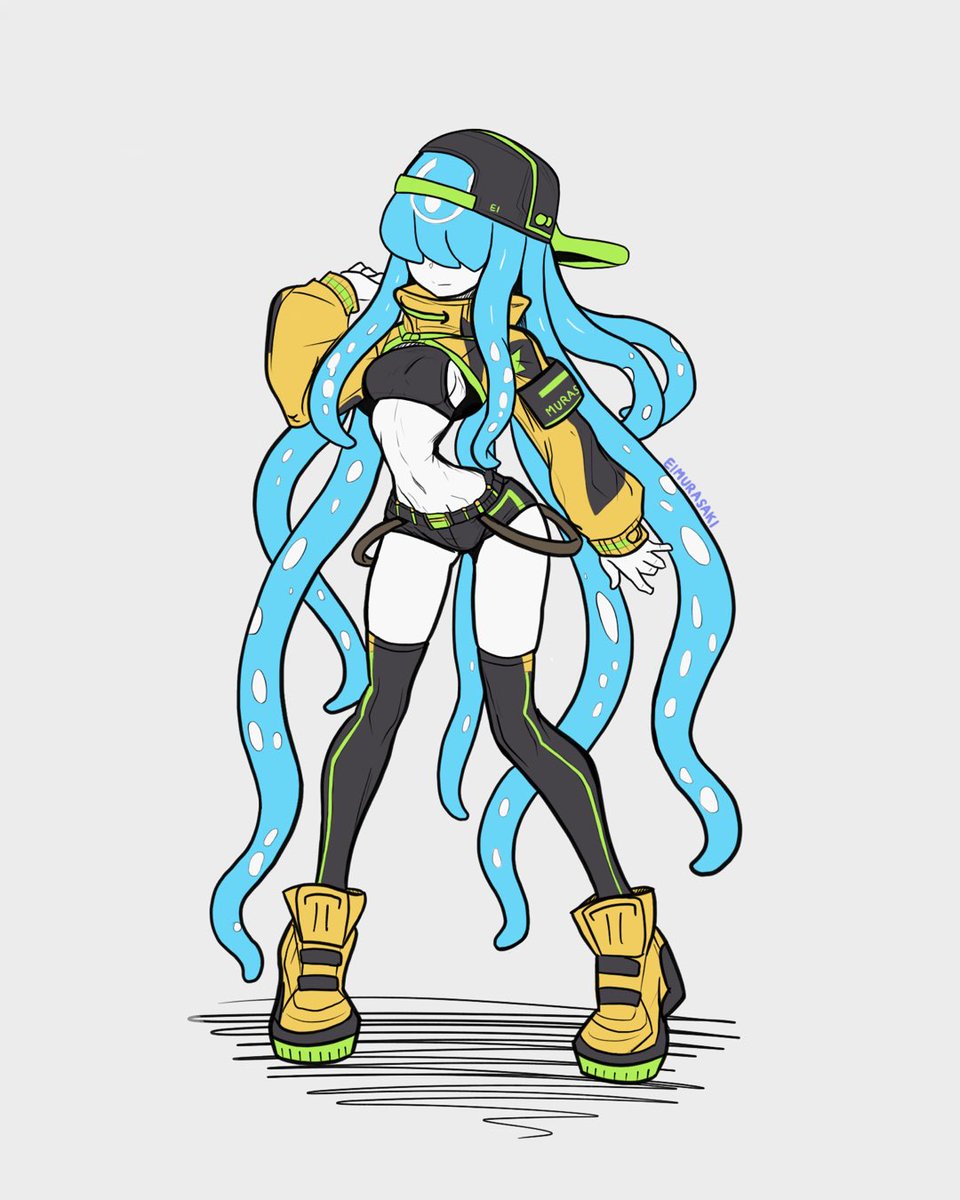eimurasakiart's tweet photo. Decided to draw another tentacle girl! Not an octopus, not a squid, but tentacles for sure! ^^ my oc wearing modern clothes are not part of my faefolk world, though at some point i might make variations of them that are! ^^ #oc #tentacle #fantasy #streetwear https://t.co/2aZncjLGHm