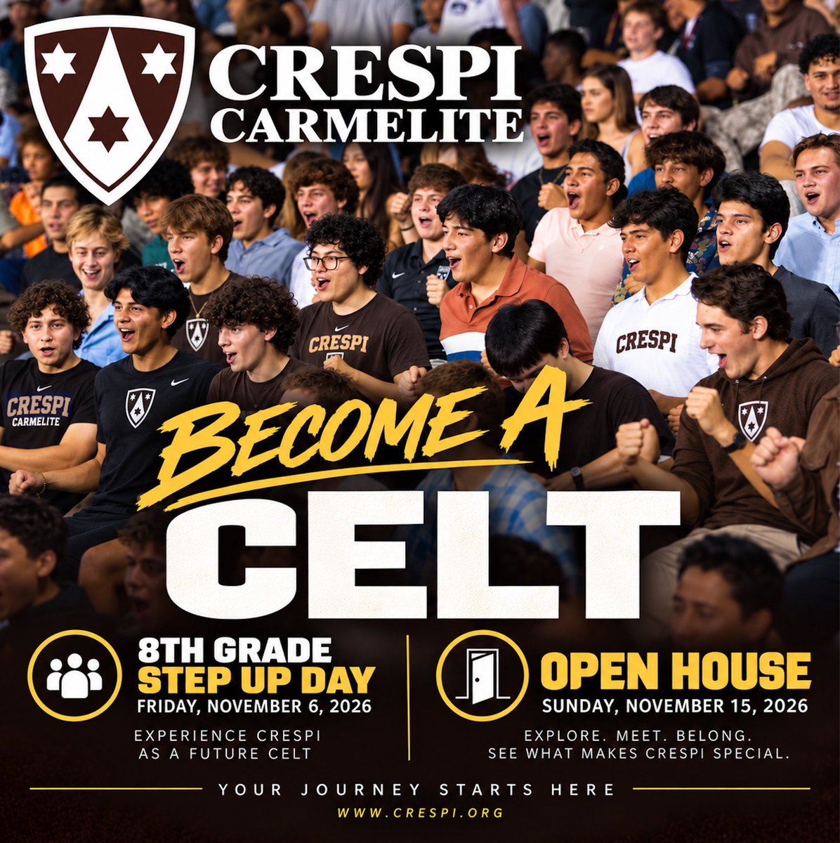 CrespiCarmelite's tweet photo. Future Celts, your journey starts here! 

Join us for 8th Grade Day and Open House and experience what it means to be a Celt. #CeltPride

🔗 Link in bio to register! https://t.co/grXob8OTJQ