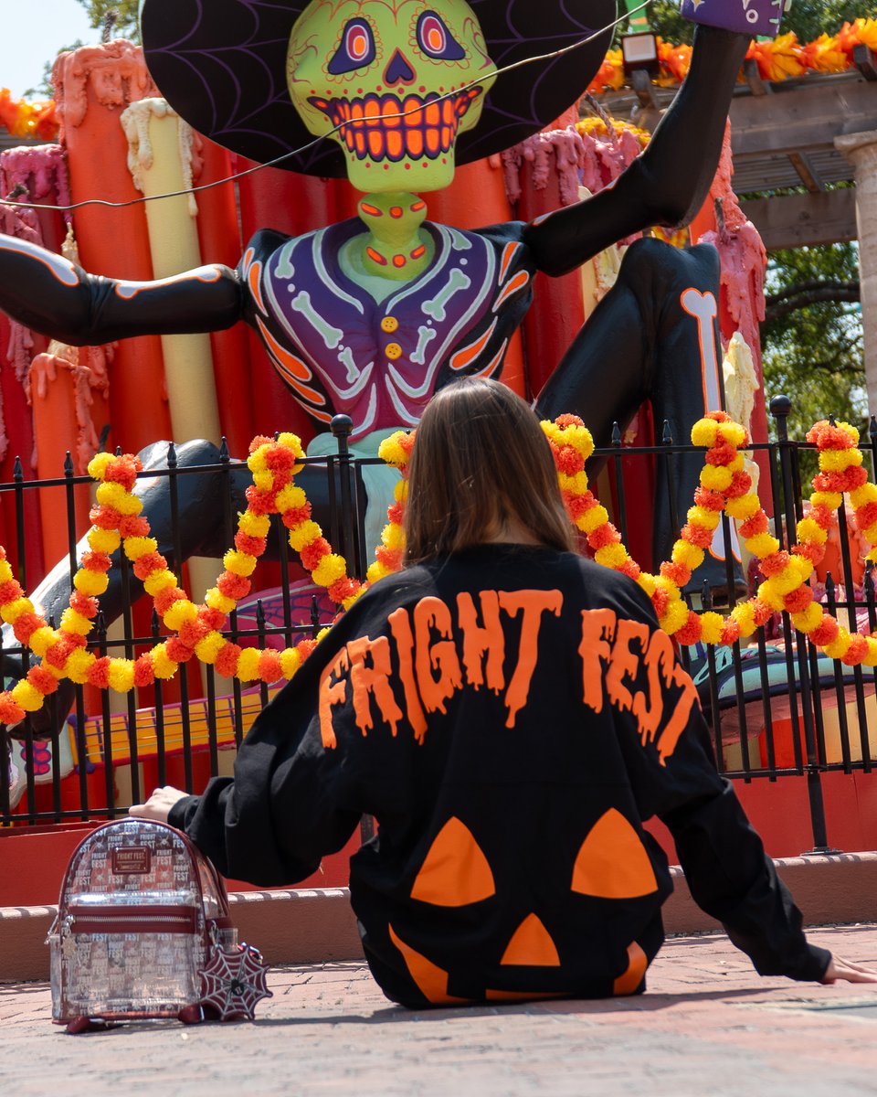 SF_FiestaTexas's tweet photo. Rep the scares in style with the NEW Fright Fest Spirit Jersey &amp; Loungefly - because the only thing better than surviving the night is looking good doing it. 🎃

Now available in-park. #spiritjersey #fall #halloween #grwm #loungefly https://t.co/aNugoo11J8
