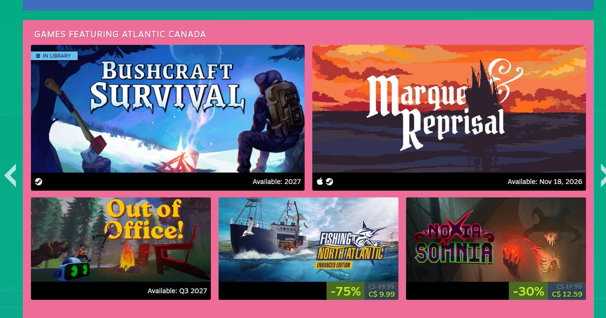 _michaeljared's tweet photo. Check out Atlantic Canada Games Fest!!

As some of you know, I was born and raised in Newfoundland. So I'm super happy that Bushcraft Survival is included here!
#steam #atlantic #canada #games

https://t.co/dBSf9fazpK https://t.co/twqxyB6dhl