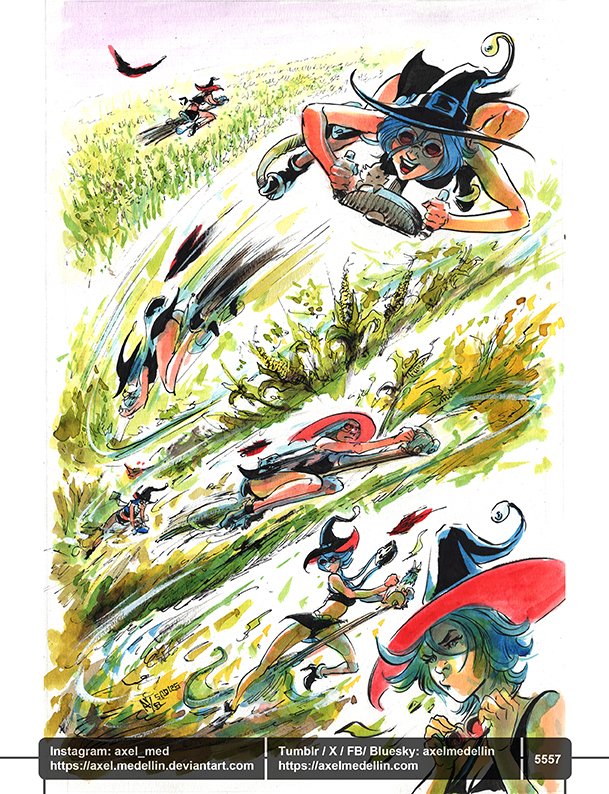 AxelMedellin's tweet photo. #dailydrawing 5557 #dibujodiario #drawingoftheday #seasonofthewitch #page5 #spookyseason #halloween #witch #fantasygirl #comicbook #corn #flying #broom #colorink #brushandink #traditionalart https://t.co/GuTW1wQ3iA