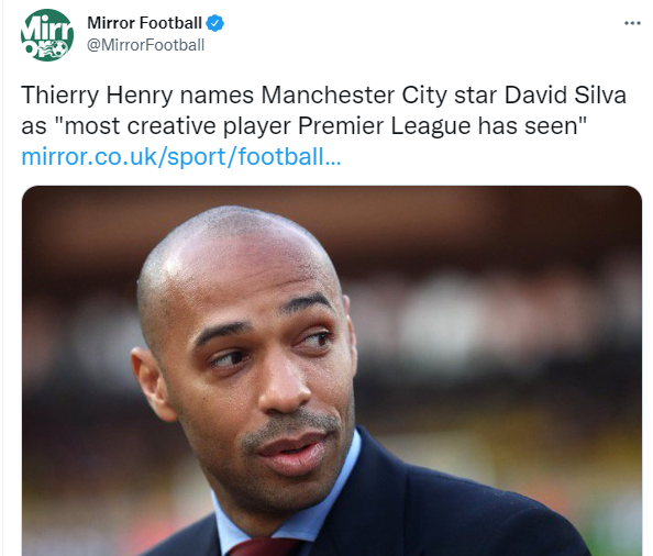 jhbe1tadfa's tweet photo. @Richardawg68 Carragher on Silva:  
 "Playing against Silva was an education"

Henry : "Silva is the most creative player in the PL." https://t.co/OCbHV33z48