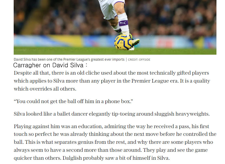 jhbe1tadfa's tweet photo. @Richardawg68 Carragher on Silva:  
 "Playing against Silva was an education"

Henry : "Silva is the most creative player in the PL." https://t.co/OCbHV33z48