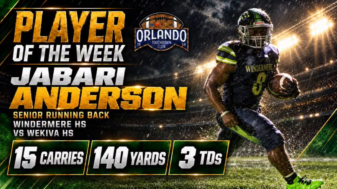 WWHS_Football's tweet photo. 🏆 WEEK 4 PLAYER OF THE WEEK! 🏆

Congratulations to our own Jabari Anderson on being named an Orlando Touchdown Club Week 4 Player of the Week! 🏈🔥

Well deserved, Jabari! https://t.co/OGfNWYUSAk