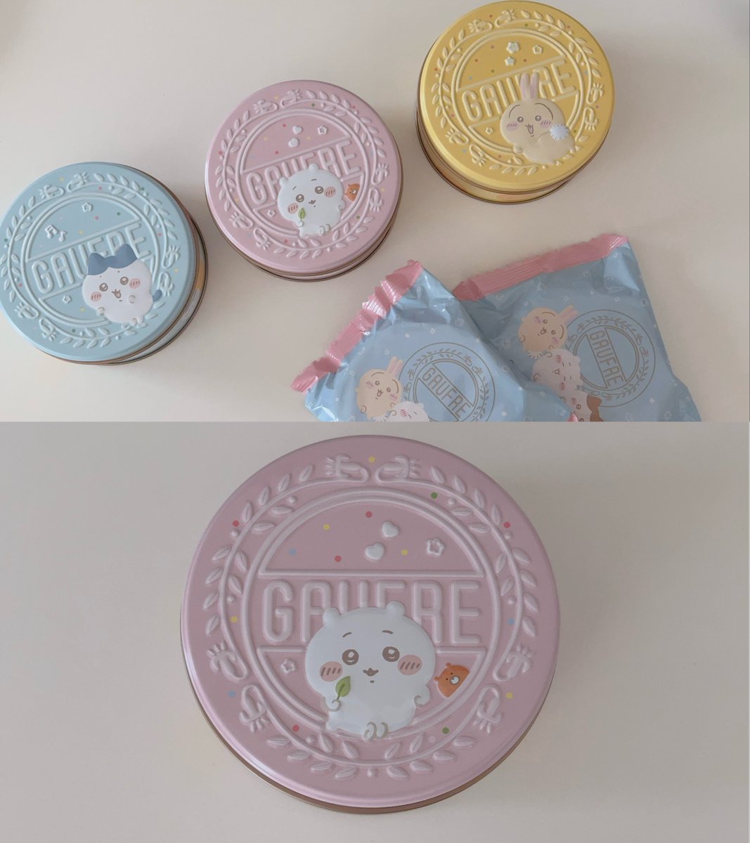 zcmee's tweet photo. 神戸風月堂のちいかわミニゴーフルの新しい缶すごくかわいい
ちいかわの缶にはくまのぬいぐるみも一緒にいるのとぷっくりした感じも良いしゴーフルもおいしくてサイコー https://t.co/xsZJzIYEOj
