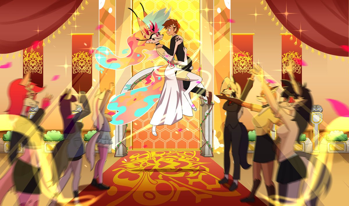KevinLiuPutra's tweet photo. Thank you so much @Go1denFox for the custom commission! I truly appreciate it. What a beautiful day it is for a wedding With Bee ! also one more commision you ordered the Animation ! also Ashleys big animation so yayy  / ps i sent two versions of this piece , with and without crowds + when i got all comms / pieces under control ill make it this into a card just for fun 

also if you guys wants something like this just dm but only to order and upfront
 
#HelluvaBossfanart #beezlebub #queenbee #Helluvaboss #Helluvabossbee #YCH