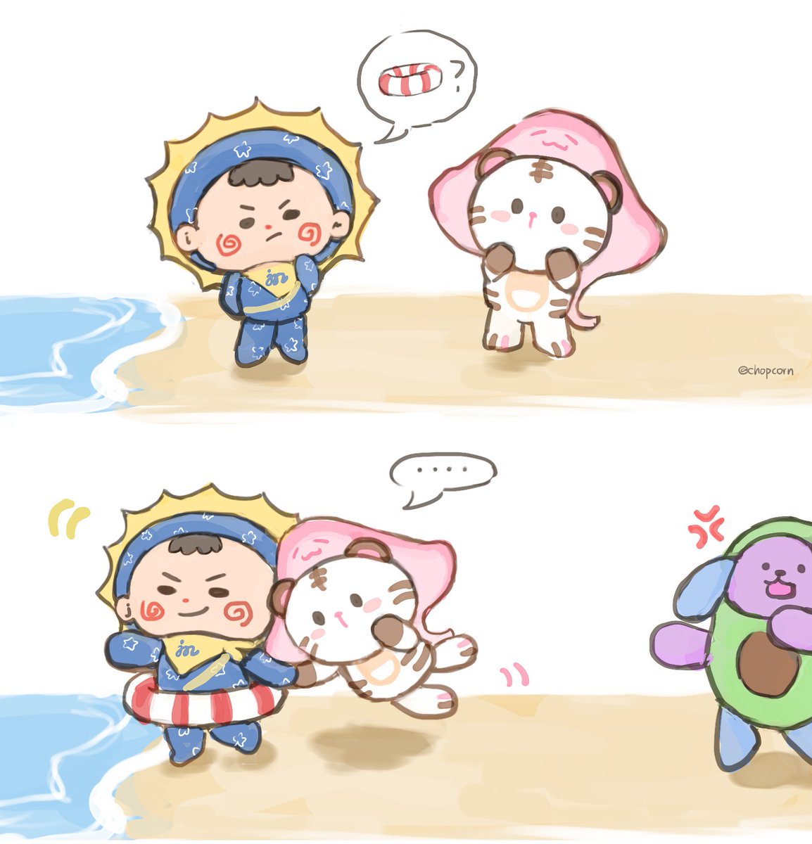 chopcorn__'s tweet photo. Just another ordinary day by the beach🏝️
Jummo: Borrowing your life buoy 🛟
#Jummo #TINGTING #Avocean https://t.co/SlCRL2qzRK