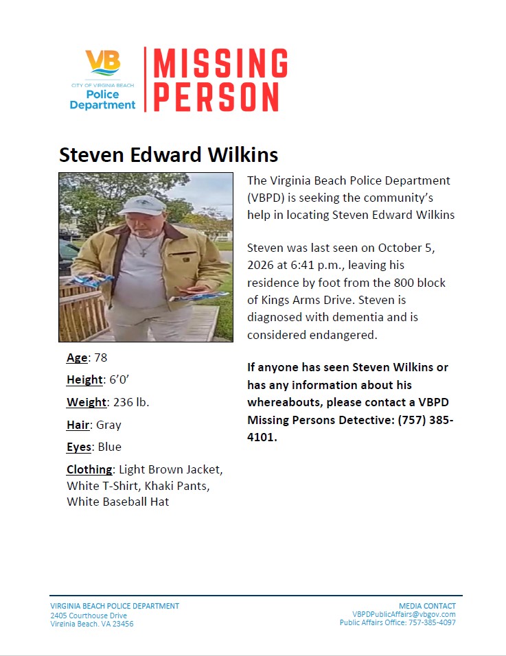 VBPD's tweet photo. Missing Person Alert:

Have you seen this missing adult? If you have any information about this person’s whereabouts, please contact a VBPD Missing Persons Detective: (757) 385-4101 or the Non-emergency line: (757) 385-5000.

#VBPD #vbpdalerts https://t.co/lw9xVe9rQi