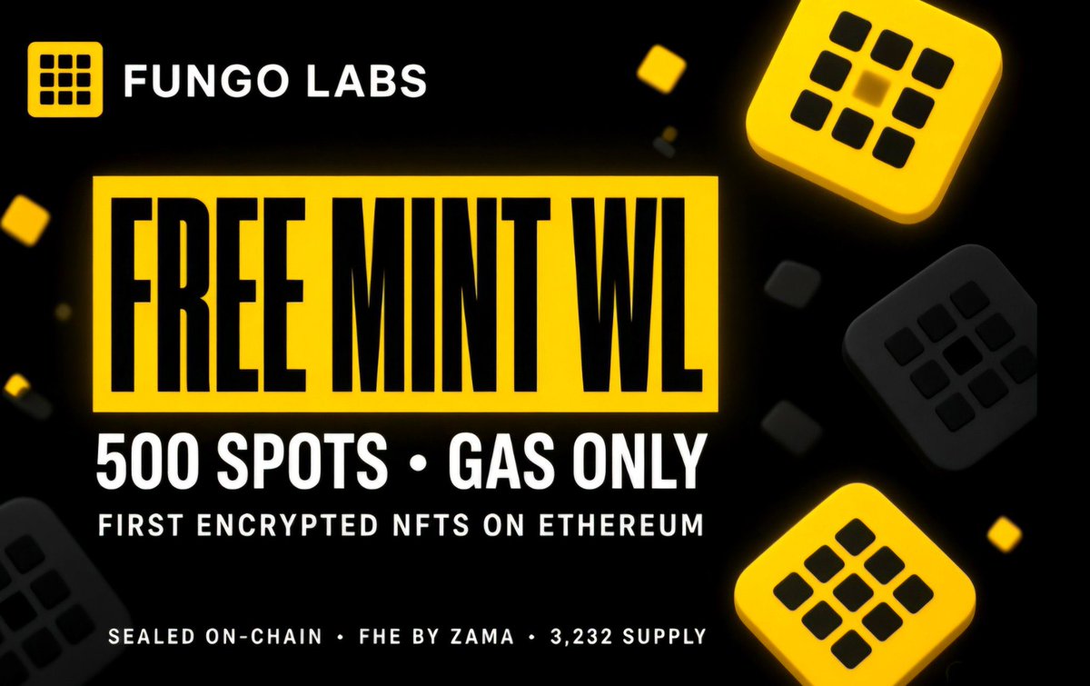 RizenLabs's tweet photo. 🚨 I Found another Free Mint WL on Ethereum.

Last time, one was worth up to $1,700 
💰Only 500 free WL spots available. 

@FungoLabs is launching the first Encrypted NFTs on Ethereum, powered by Zama 🔐

#NFT #crypto #airdrop 
Here's the breakdown 🧵👇 https://t.co/oTHvjeYyjX
