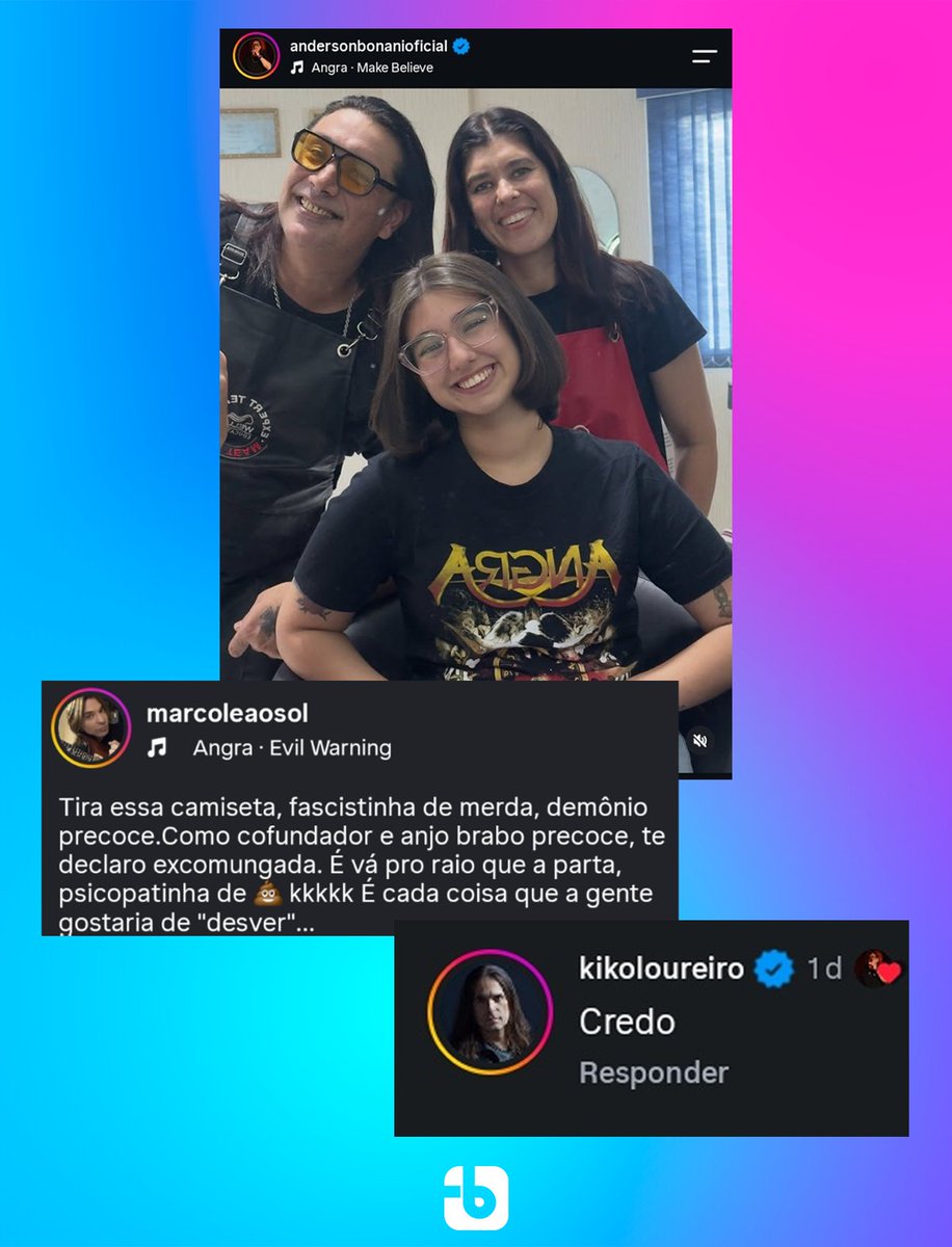 forumbunklr's tweet photo. Ícones! Integrantes da banda de rock Angra expressam REPÚDIO ao verem a bolsonarista Eduarda Campopiano usando uma camiseta da banda:

“Tira essa camiseta, fascistinha de m3rd4, demônio precoce. Como cofundador e anjo brabo precoce, te declaro excomungada. E vá pro raio que a parta, psicopatinha de 💩 kkkkk. E cada coisa que a gente gostaria de ‘desver’...”, comentou o baterista Marco Antunes.

“Credo”, comentou o guitarrista Kiko Loureiro.

Esses sim são roqueiros de verdade!