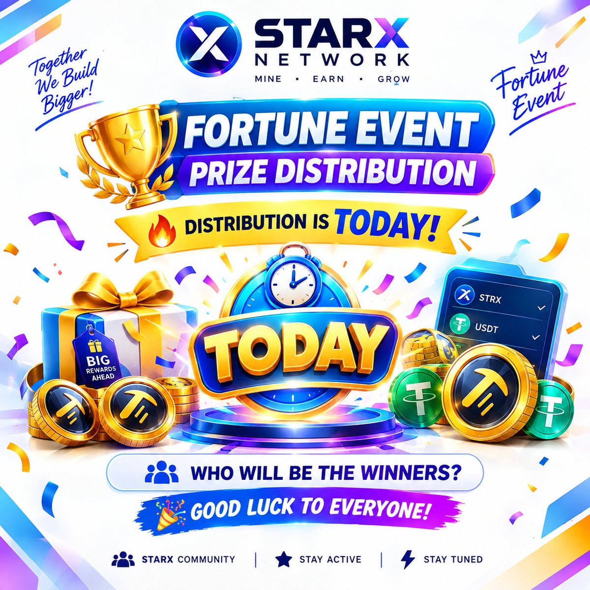 Itxzain189911's tweet photo. 🏆 STARX FORTUNE EVENT — TODAY!

🔥 Prize Distribution is happening today!

👀 Who will be the winners? 🥇🥈🥉
🎁 STRX + USDT rewards are coming!

🎉 Good luck to everyone!

Stay active &amp; stay tuned for the official distribution. 🚀

#STARX #STRX #FortuneEvent #StarXNetwork https://t.co/9UyGeRJgeq