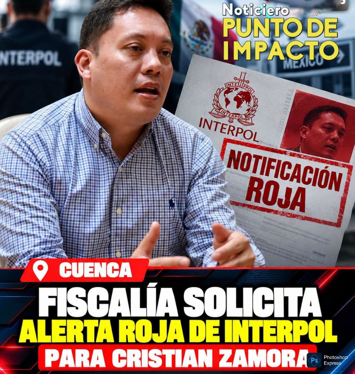 manantialnoti's tweet photo. #FISCALÍA SOLICITARÍA NOTIFICACIÓN ROJA PARA CRISTIAN ZAMORA.

Según información difundida, la Fiscalía habría solicitado una notificación roja de Interpol relacionada con Cristian Zamora, alcalde de Cuenca... https://t.co/WixmVbpSZS