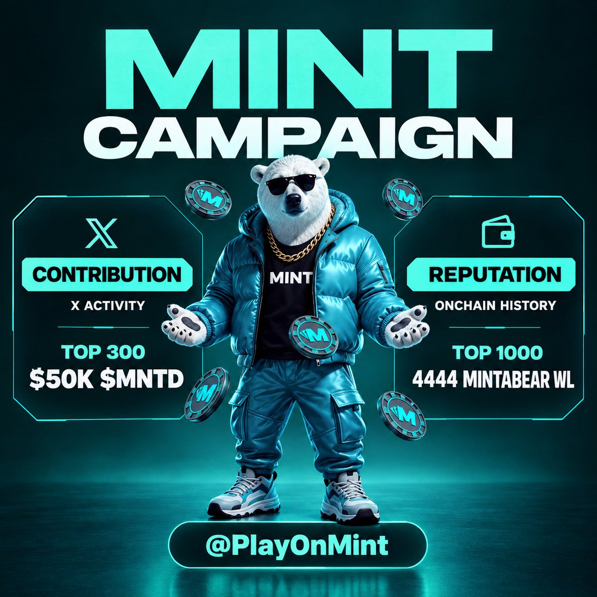 Tasinpx's tweet photo. Gm

If you are joining the @PlayOnMint campaign there are two ways to progress

Contribution is based on your X activity

1 tweet per day counts
Up to 7 tweets per week

Quality and real engagement matter more than posting volume

Focus your content on MINT
The ecosystem
Progression
Or $MNTD

Reputation is separate and based on your wallet history

Your NFT portfolio and onchain activity can contribute to your reputation score

Top 300 contributors share the $50K $MNTD airdrop

Top 1000 reputation scores get guaranteed WL access for the 4444 MintABear free mint

Two leaderboards

One focused on content
One focused on onchain reputation

Build both over time