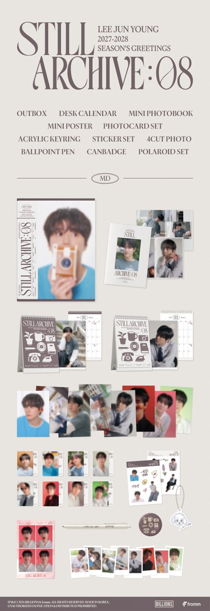 fromm_store's tweet photo. 2027-28 #이준영 #LEEJUNYOUNG SEASON’S GREETINGS [STILL ARCHIVE : 08] OPEN 🎉

🔗https://t.co/Wn7sbXL3cn

📚구매자 중 추첨 12명, 사인 폴라로이드 1종 랜덤 증정

📆 ~ 10.25 23:59 (KST)

@BILLIONS_ent_