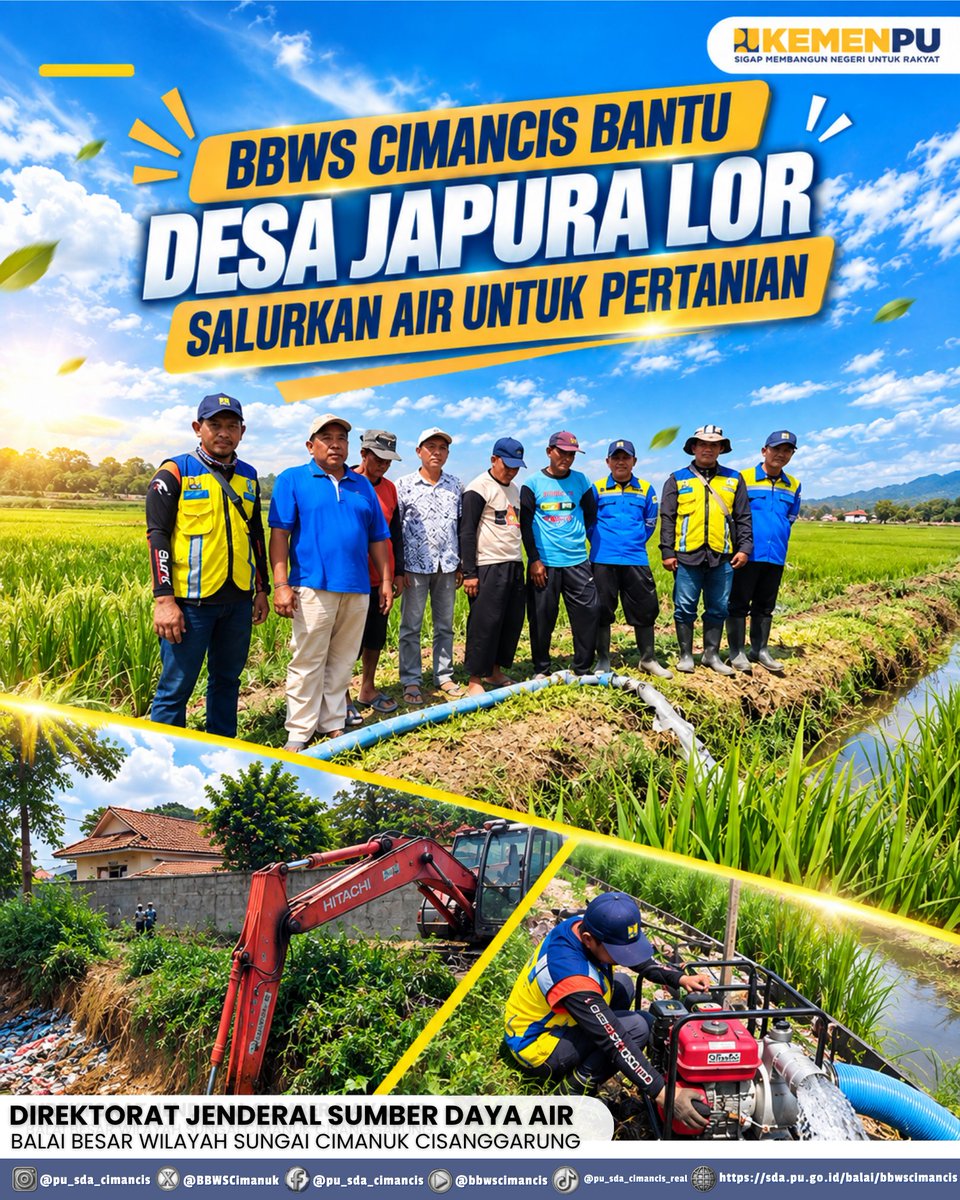 BBWSCimanuk's tweet photo. Penanganan ini membantu sekitar 15 hektare sawah kembali terairi, termasuk melalui suplai sebanyak 15.000 liter air. Yang dikejar bukan hanya air bisa mengalir, 

#sigapmembangunnegeriuntukrakyat
#mengelolaairuntuknegeri
#bersamamenjagaair
#jagaketersediaanair
#bbwscimancis https://t.co/LZBlJNao72