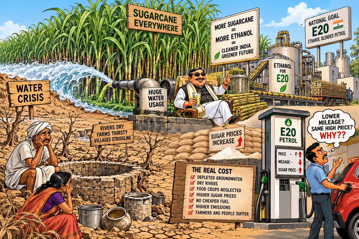 iammasterbruce's tweet photo. Increasing sugarcane production and using it for E20 petrol, without thinking about the consequences on environment. #WaterCrisis #Draught #E20 #Sugarcane #Maharashtra https://t.co/fRzqCGVgSS