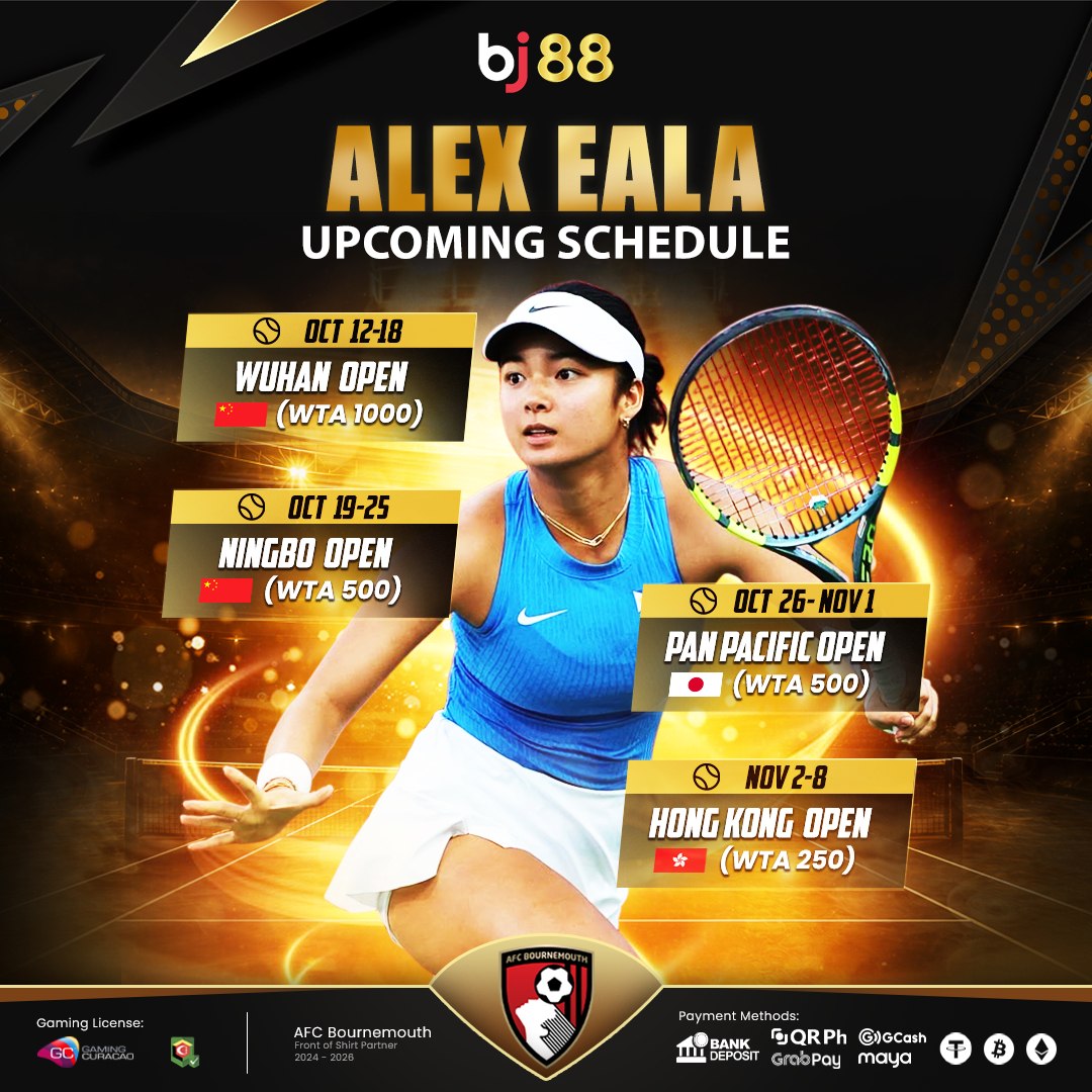 BJ88PHP's tweet photo. THE FILIPINA STAR RETURNS 🏸🇵🇭

Fresh off her Asian Games bronze, Alex Eala is ready for her next challenge!🥉🇵🇭

The Filipina star returns to the WTA stage with Wuhan, Ningbo, Tokyo, and Hong Kong ahead.⭐️🔥 https://t.co/aOGUhedx8a