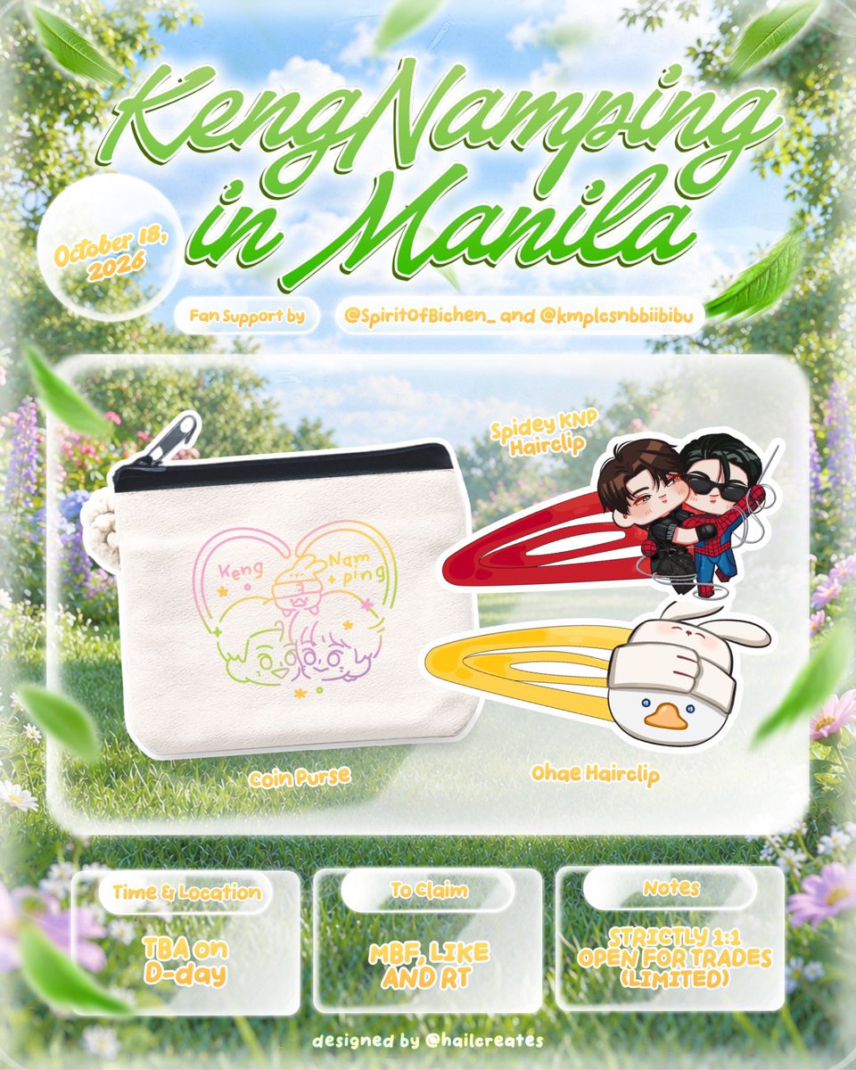 kmplcsnbbiibibu's tweet photo. .⋆❀°  KENGNAMPING FANMEET IN MANILA   
໒꒰ྀི∩˃ ᵕ ˂∩꒱ྀི১

Fan support by @SpiritOfBichen_ @kmplcsnbbiibibu pt 2⋆✴︎˚｡⋆

👝Coin pouch &amp; Hair Clips ݁ ˖Ი𐑼⋆🌷

𐙚  mbf, like &amp; rt
𐙚  1:1
𐙚 dm for trade (limited) 

#KengNampingFMinManila
#KengNamping #เก่งน้ำปิง https://t.co/t7DzvGwlP5
