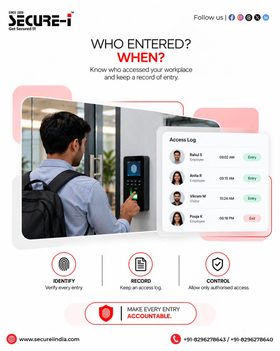 secureiindia's tweet photo. Make every entry accountable. 🔐
📞 +91-8296278643 / +91-8296278640
🌐 https://t.co/l4abMDp7aC
#accesscontrol #workplacesecurity #securitysolutions #biometricauthentication #accessmanagement #securitysystems #officesecurity #securei #securitytechnology #smartsecurity https://t.co/1jnHjo4yei