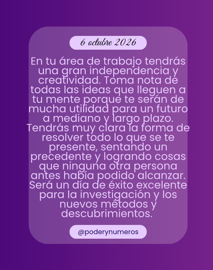 poderynumeros's tweet photo. 6 de octubre de 2026. Esquema numérico profundo de hoy. Guía para fluir con el universo. #fypシ゚ #conexión #alma #universo #reflexión #motivación #espiritualidad  #pitagoras #hoy #empoderamiento #energia #serfeliz #autoconocimiento #views #viral #consultasonline #6oct2026 https://t.co/57i0yDs4nh